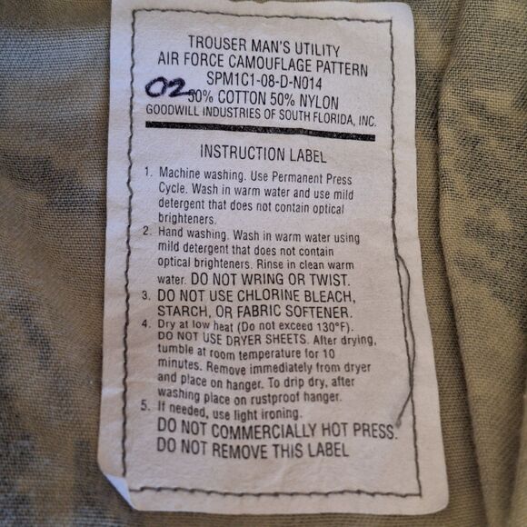 Military US Air Force Pants Mens 32 Combat Camo Utility Cargo Trouser Fatigues - Picture 10 of 11